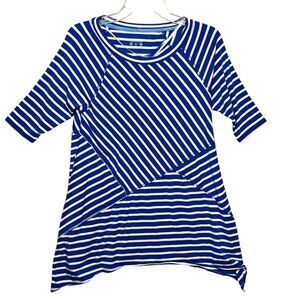 Calvin Klein Performance Shirt Womens Small Blue White Striped Asymmetrical Top